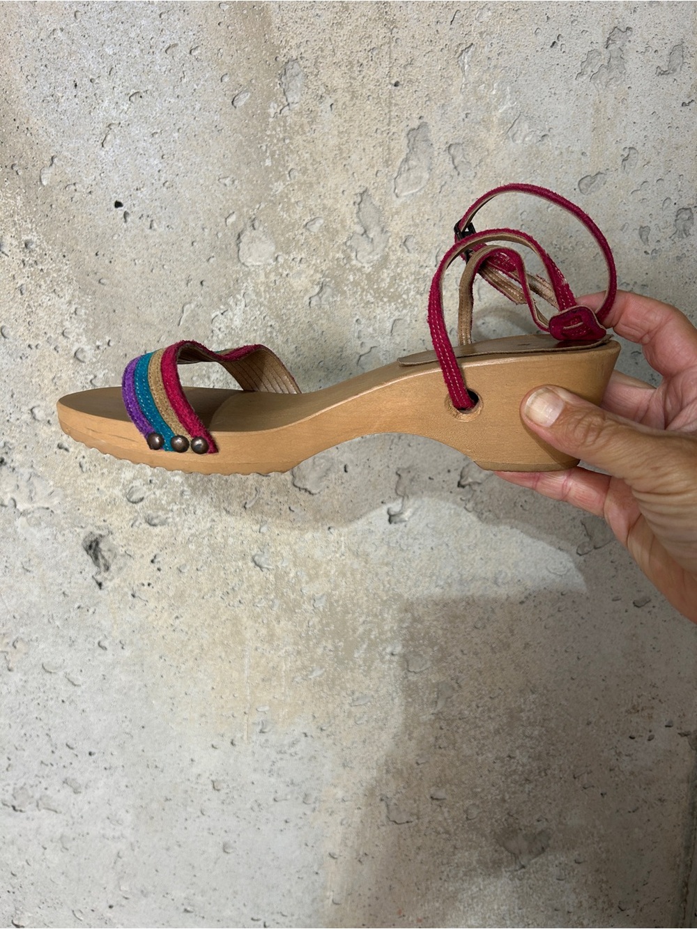 Vintage 1970s Frank sbicca wooden clogs strappy size 8